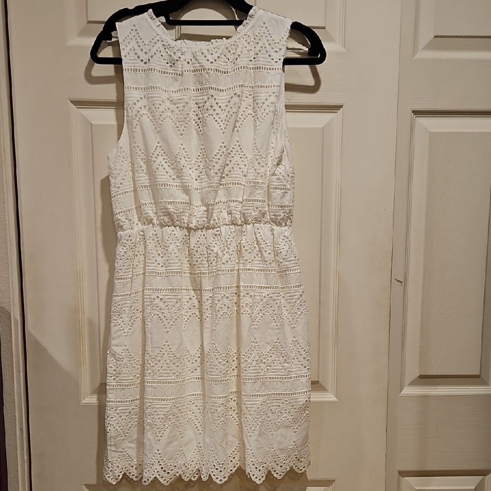 41 Hawthorn, NWT, White Sleeveless Ayelet Dress, Large, Cotton